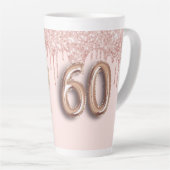 60e verjaardag foto roos goud glitter roze ballon latte mok (Rechterhoek)