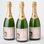 60e verjaardag foto roos goud glitter roze sparkling wijnetiket (Flessen)