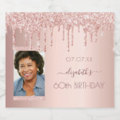 60e verjaardag foto roos goud glitter roze sparkling wijnetiket (Enkel label)