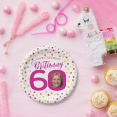 60e verjaardag foto roze golden yellow confetti papieren bordje (Feest)