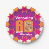 60e verjaardag foto roze ster paper bord (Voorkant)