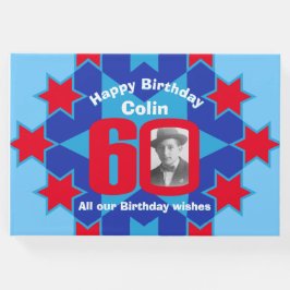 60e verjaardag foto ster rood blauw gastenboek