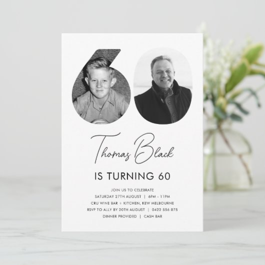 60e verjaardag foto uitnodiging (Staand voorkant)