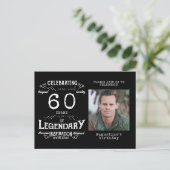 60e verjaardag Foto van Black  Birthday Invites Briefkaart (Staand voorkant)