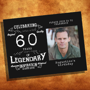 60e verjaardag Foto van Black  Birthday Invites Briefkaart