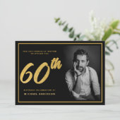 60e verjaardag foto zwart goud elegant kaart (Staand voorkant)