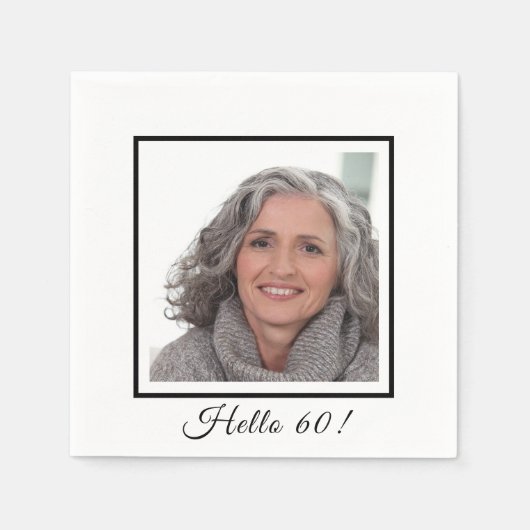 60e verjaardag foto zwart minimalistisch elegant servet (Voorkant)