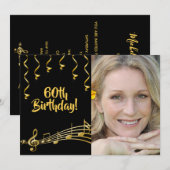 60e verjaardag foto zwarte gouden glazen kaart (Voorkant / Achterkant)