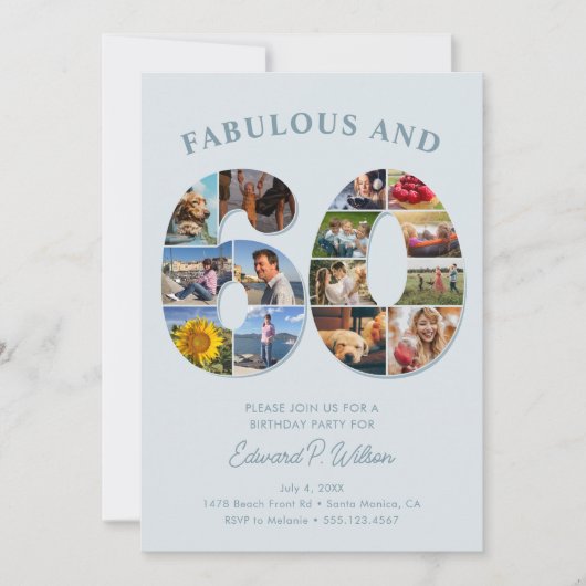 60e verjaardag fotocollage Elegant en tijdloos Kaart (Voorkant)