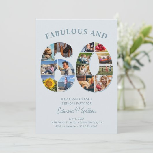60e verjaardag fotocollage Elegant en tijdloos Kaart (Staand voorkant)