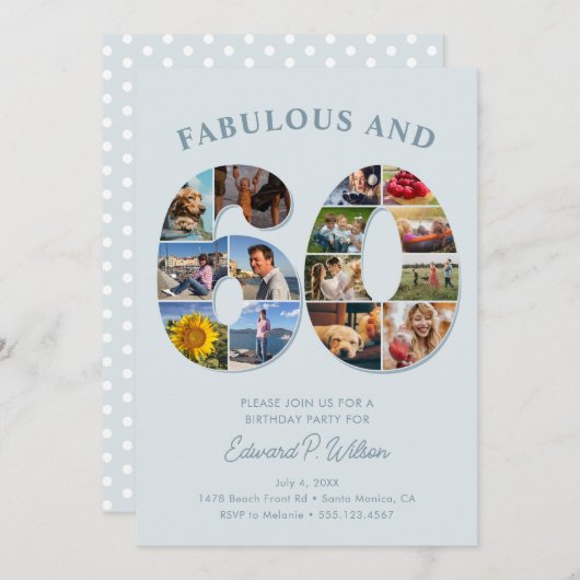 60e verjaardag fotocollage Elegant en tijdloos Kaart (Voorkant / Achterkant)