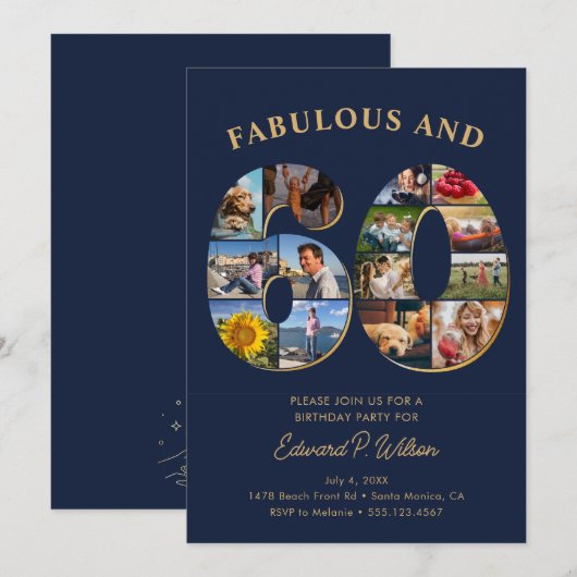 60e verjaardag fotocollage Elegant en tijdloos Kaart (Voorkant / Achterkant)
