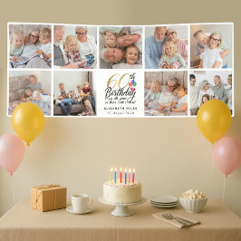 60e verjaardag fotocollage gouden script typografi spandoek