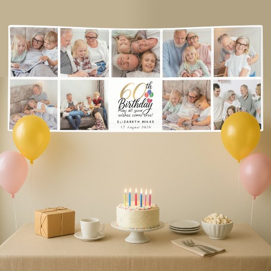 60e verjaardag fotocollage gouden script typografi spandoek