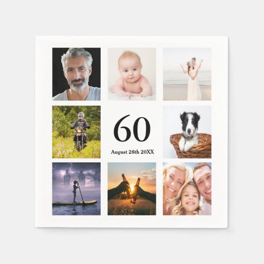 60e verjaardag fotocollage jongens servet (Voorkant)