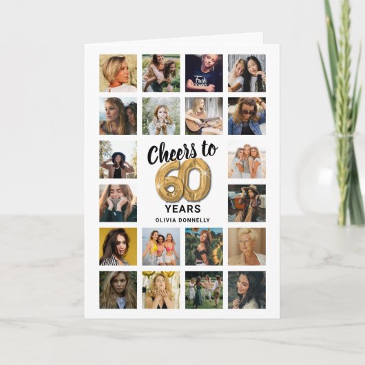 60e verjaardag Fotocollage Kaart (Voorkant)