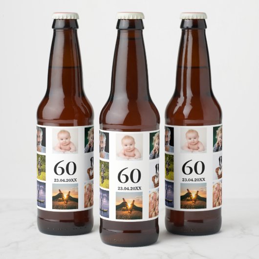 60e verjaardag fotocollage man bier etiket (Flessen)