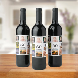 60e verjaardag fotocollage man wijn etiket
