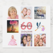 60e verjaardag fotocollage monogram sparkling wijnetiket (Enkel label)