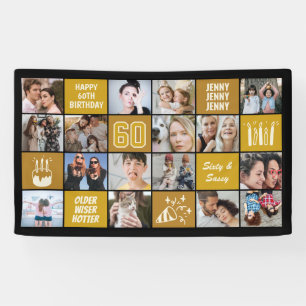 60e Verjaardag Fotocollage Op Maat Zwarte Goud Spandoek