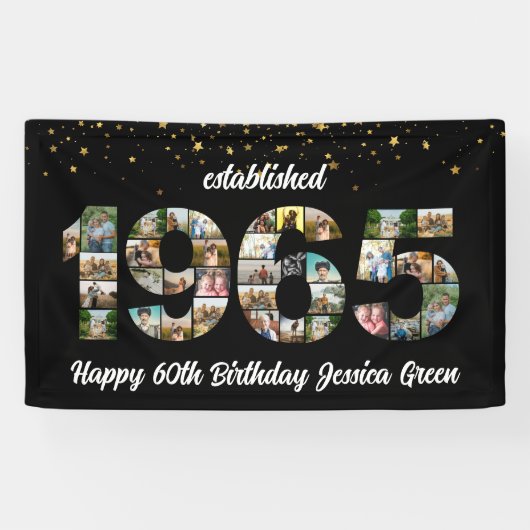 60e verjaardag fotocollage opgericht 1965 spandoek (Horizontaal)