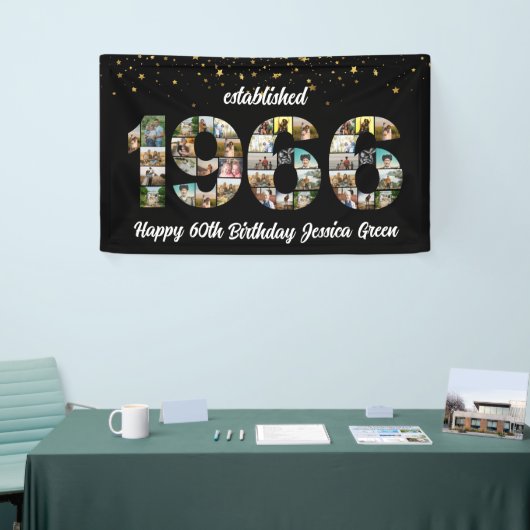 60e verjaardag fotocollage opgericht 1966 spandoek (Beurs)