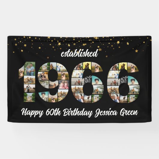 60e verjaardag fotocollage opgericht 1966 spandoek (Horizontaal)