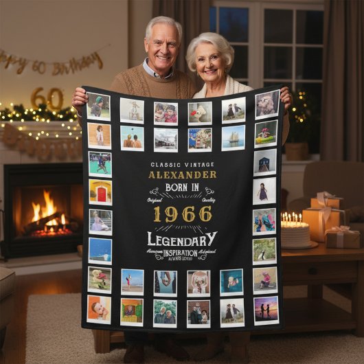 60e verjaardag Fotocollage Vader Opa Fleece Deken