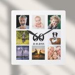 60e verjaardag fotocollage vierkante klok<br><div class="desc">Een wandklok als geschenk voor een 60ste verjaardag voor een man,  die zijn leven viert met een collage van 8 van je eigen foto's. Sjablonen voor een naam,  leeftijd 60 en een datum.  Geboortedatum of -datum.  Zwarte gekleurde letters. Witte achtergrond.</div>