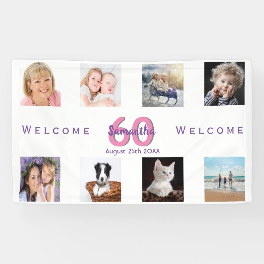 60e verjaardag fotocollage vrouw wit spandoek (Horizontaal)