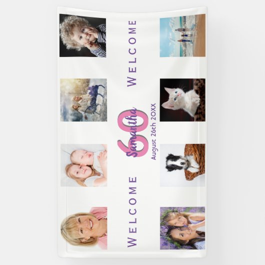 60e verjaardag fotocollage vrouw wit spandoek (Verticaal)