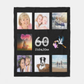 60e verjaardag fotocollage zwart fleece deken (Voorkant)