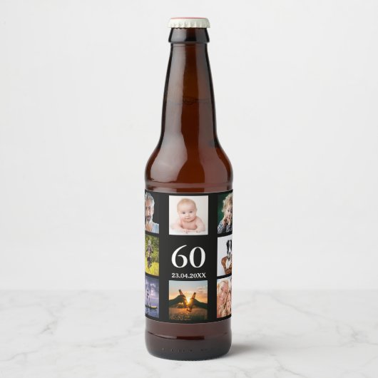 60e verjaardag fotocollage zwarte man bier etiket (Voorkant)