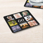 60e verjaardag fotocollage zwarte man kartonnen onderzetters (Schuin)