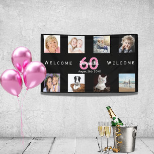 60e verjaardag fotocollage zwarte vrouw zwart spandoek