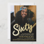 60e verjaardag fotoscript platte gouden kleur kaart (Voorkant)