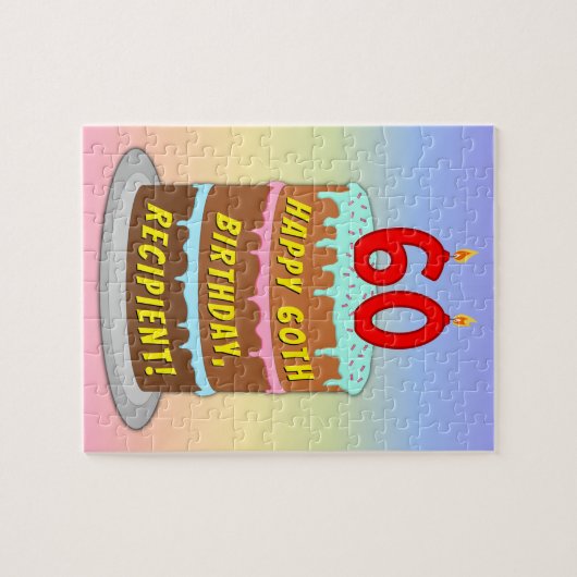 60e verjaardag: Fun Cake and Candles + Custom Name Legpuzzel (Horizontaal)