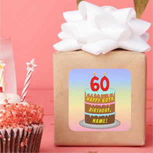 60e verjaardag: Fun Cake and Candles + Custom Name Vierkante Sticker