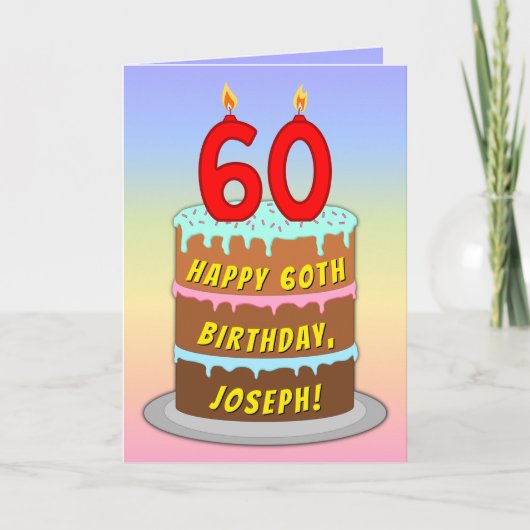 60e verjaardag — Fun Cake & Candles, w/ Eigen naam Kaart (Voorkant)