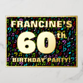 60e verjaardag — Fun, Colorful Music Symbols Folie Uitnodiging (Voorkant)