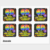 60e verjaardag: Fun Fireworks Kijk, regenboog # 60 Vierkante Sticker (Vel)
