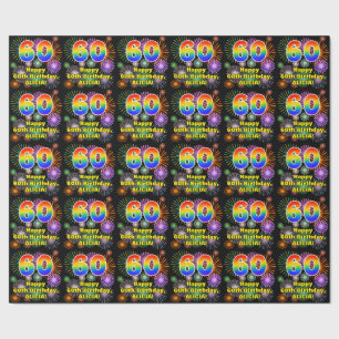 60e verjaardag: Fun Fireworks, regenboogaanwijzer  Cadeaupapier