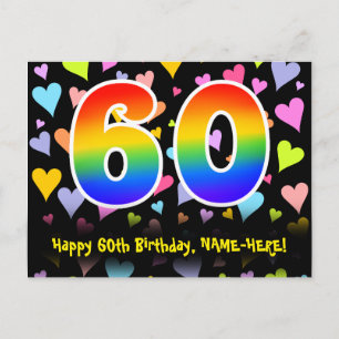 60e Verjaardag: Fun Hearts Patroon, Regenboog 60 Briefkaart