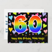 60e verjaardag: Fun Hearts-patroon, Regenboog 60 Briefkaart (Voorkant / Achterkant)