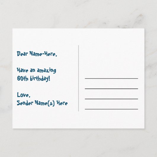 60e verjaardag: Fun Hearts-patroon, Regenboog 60 Briefkaart (Achterkant)