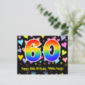 60e verjaardag: Fun Hearts-patroon, Regenboog 60 Briefkaart (Staand voorkant)