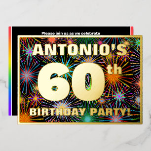 60e verjaardag — Fun, kleurrijke Fireworks look Folie Uitnodiging