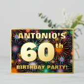 60e verjaardag — Fun, kleurrijke Fireworks look Folie Uitnodiging (Staand Voorkant)