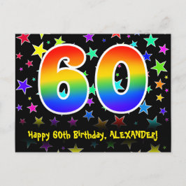 60e Verjaardag: Fun Stars Patroon, Regenboog 60, N Briefkaart