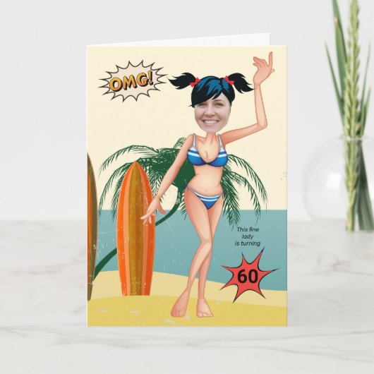 60e Verjaardag Funny Bikini Kaart 😎 Vrouwen Beach (Voorkant)